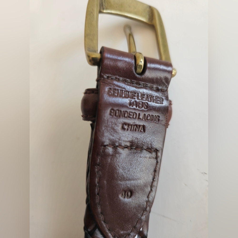 Men's Genuine Leather Braided Brown Belt Bonded Lacing  Brass Buckle Size 40 - Picture 7 of 15